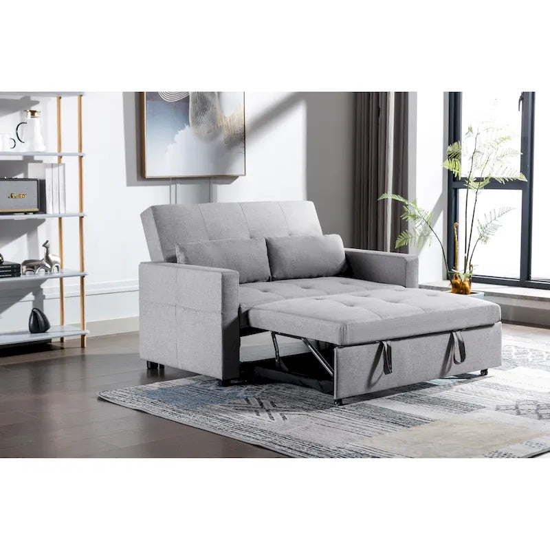 Divanetto letto convertibile 3-in-1 in lino con tasca laterale e cuscini