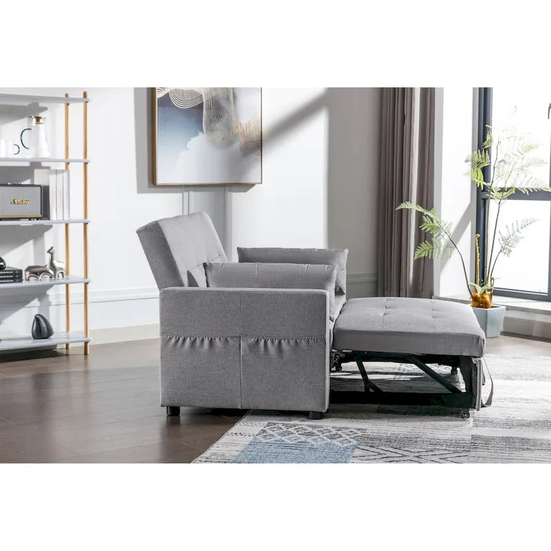 Divanetto letto convertibile 3-in-1 in lino con tasca laterale e cuscini