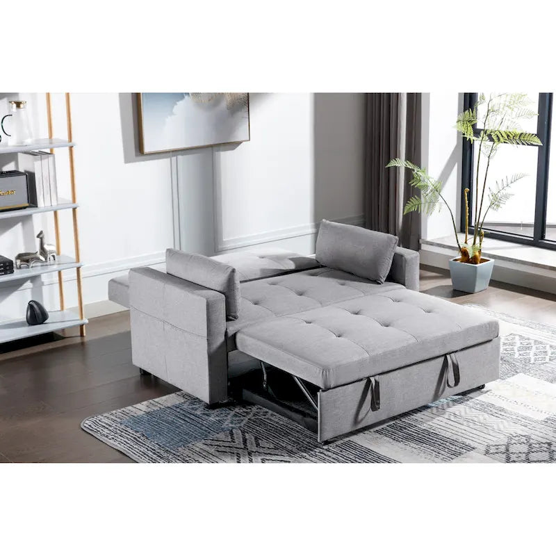 Divanetto letto convertibile 3-in-1 in lino con tasca laterale e cuscini