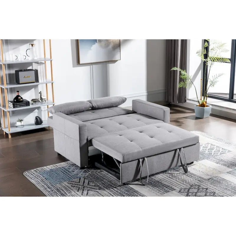 Divanetto letto convertibile 3-in-1 in lino con tasca laterale e cuscini