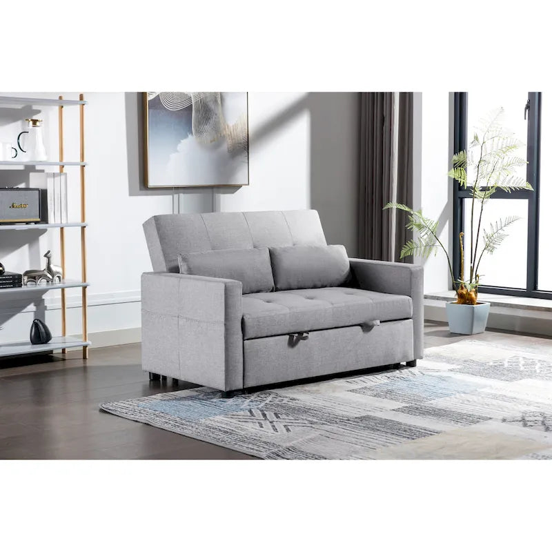 Divanetto letto convertibile 3-in-1 in lino con tasca laterale e cuscini