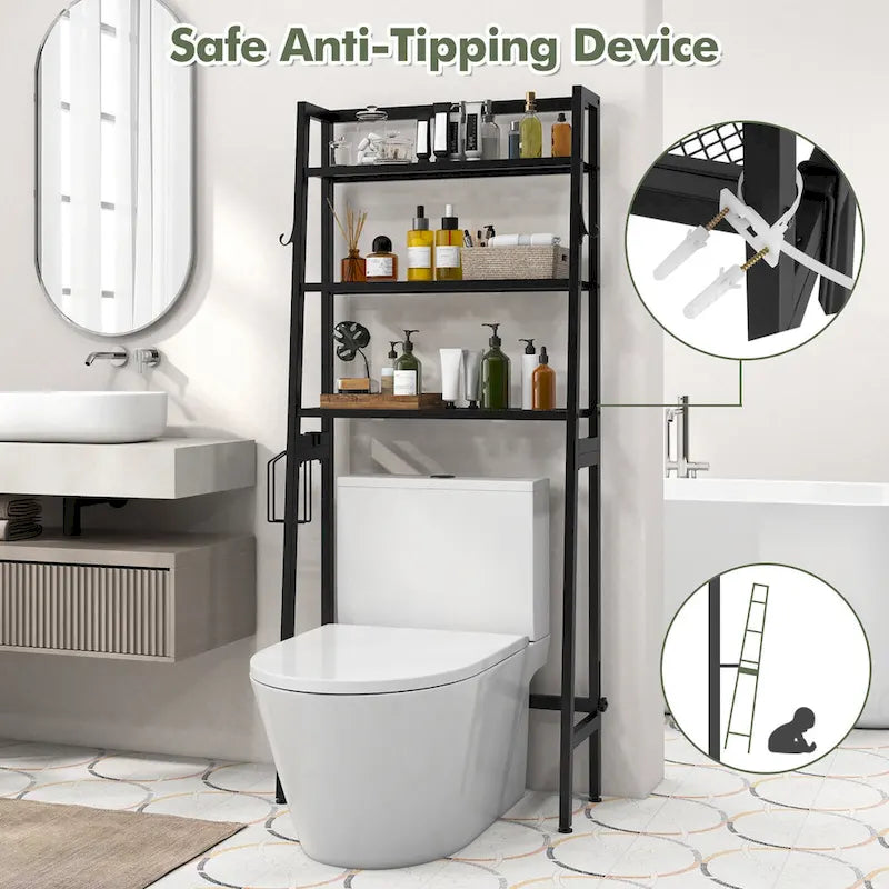 Scaffale portaoggetti a 3 ripiani da bagno sopra il WC con ripiani regolabili