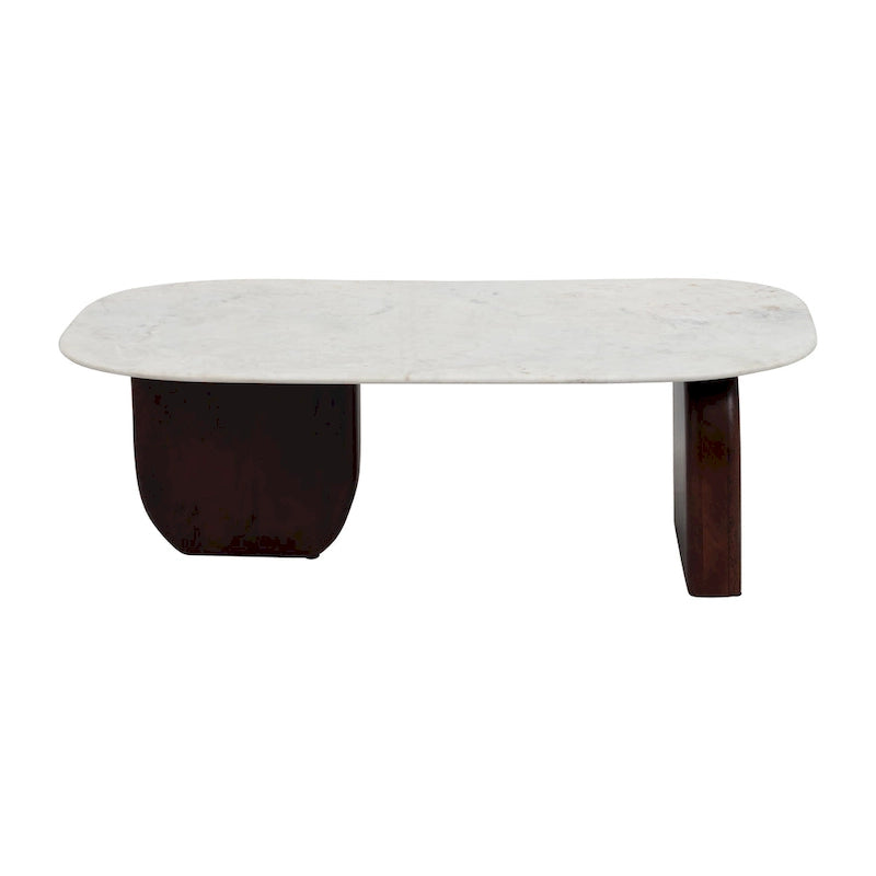 Tavolino da Caffè Ovale Astratto Moderno Marmo e Legno 16H - 48 x 24 x 16