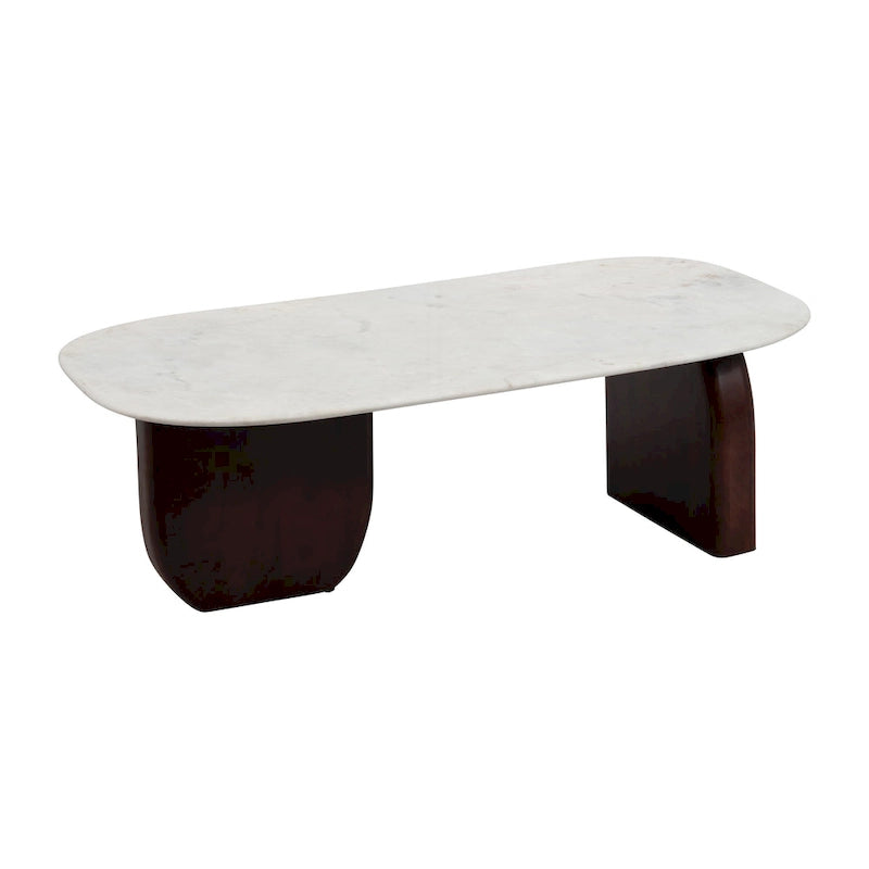 Tavolino da Caffè Ovale Astratto Moderno Marmo e Legno 16H - 48 x 24 x 16