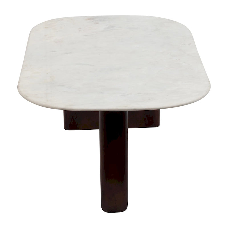 Tavolino da Caffè Ovale Astratto Moderno Marmo e Legno 16H - 48 x 24 x 16
