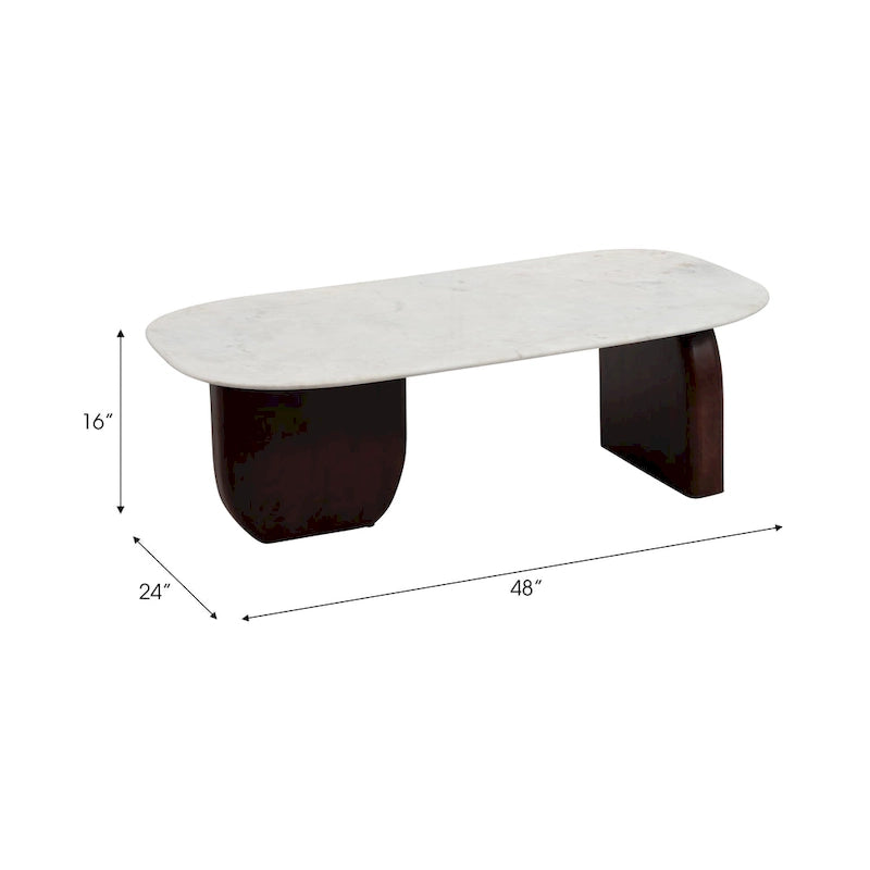 Tavolino da Caffè Ovale Astratto Moderno Marmo e Legno 16H - 48 x 24 x 16