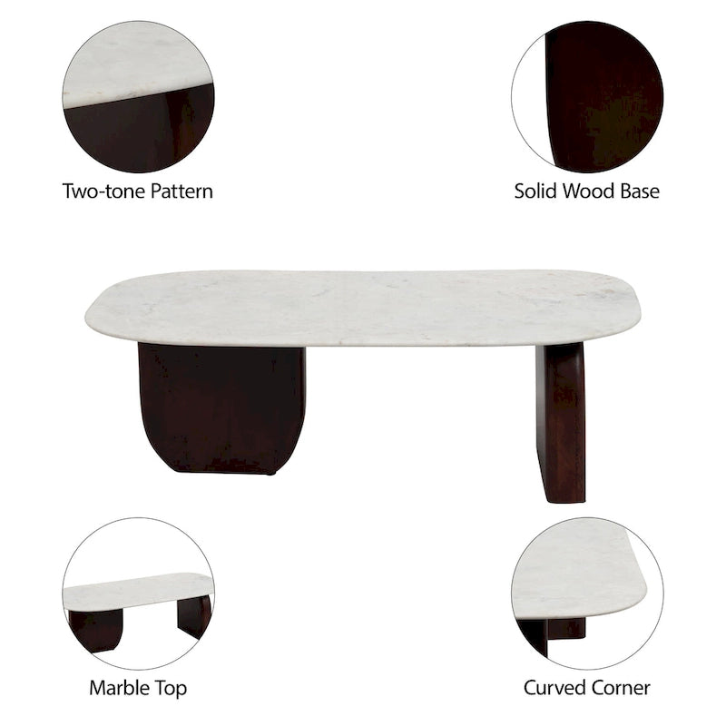 Tavolino da Caffè Ovale Astratto Moderno Marmo e Legno 16H - 48 x 24 x 16