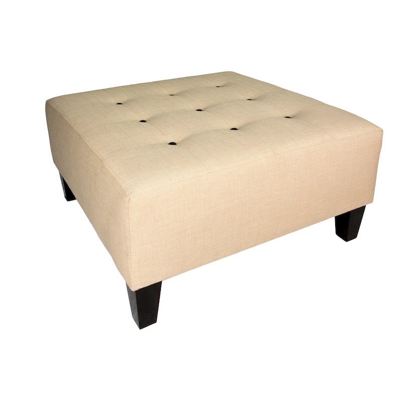 Pouf quadrato imbottito blu con bottoni capitonné