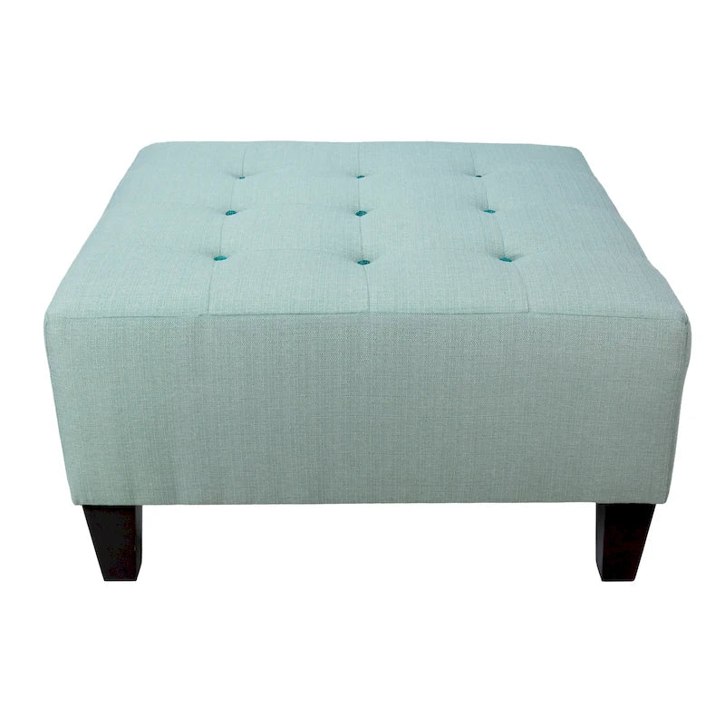 Pouf quadrato imbottito blu con bottoni capitonné