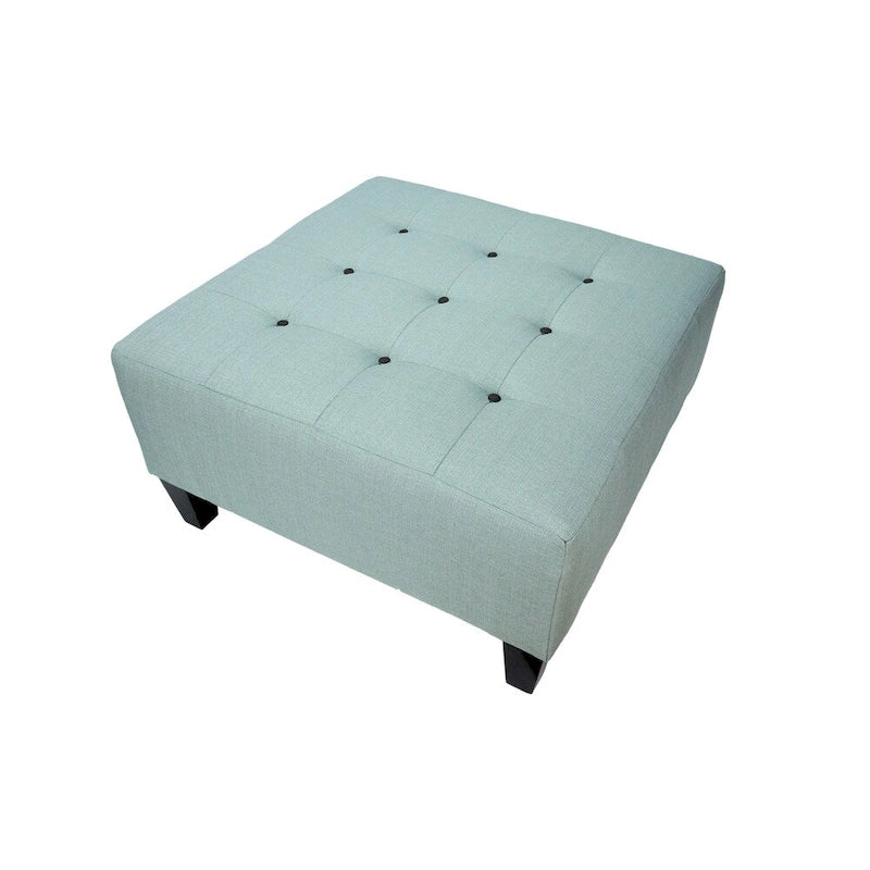 Pouf quadrato imbottito blu con bottoni capitonné