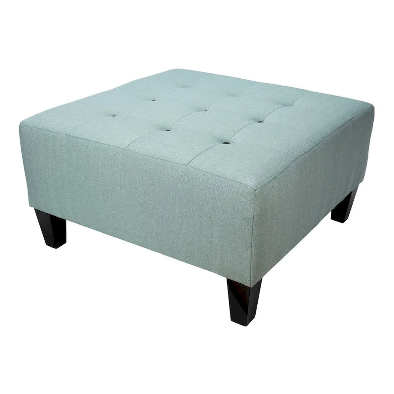 Pouf quadrato imbottito blu con bottoni capitonné