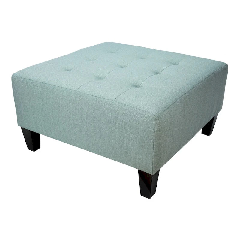 Pouf quadrato imbottito blu con bottoni capitonné