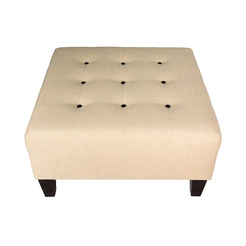 Pouf quadrato imbottito blu con bottoni capitonné