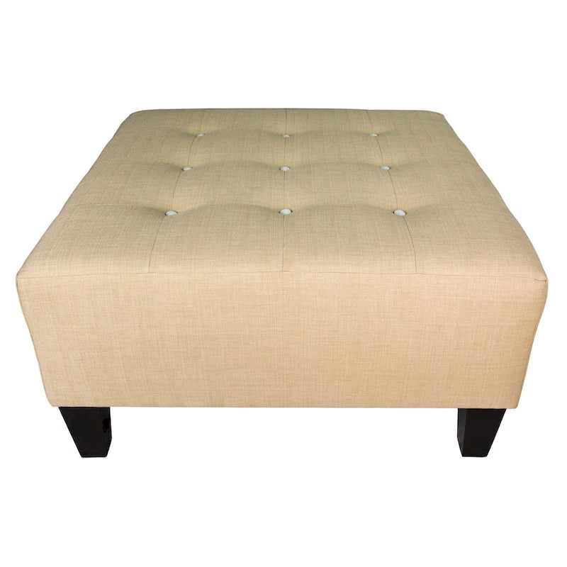 Pouf quadrato imbottito blu con bottoni capitonné