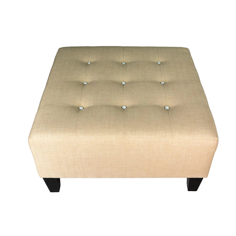 Pouf quadrato imbottito blu con bottoni capitonné