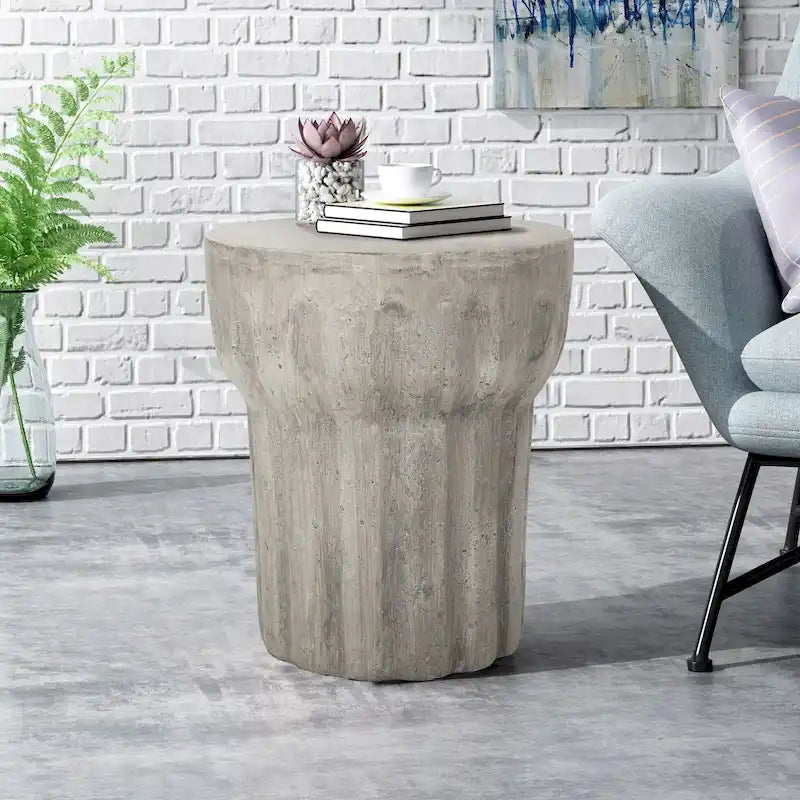 Tavolino d'appoggio decorativo contemporaneo in calcestruzzo leggero per interni ed esterni
