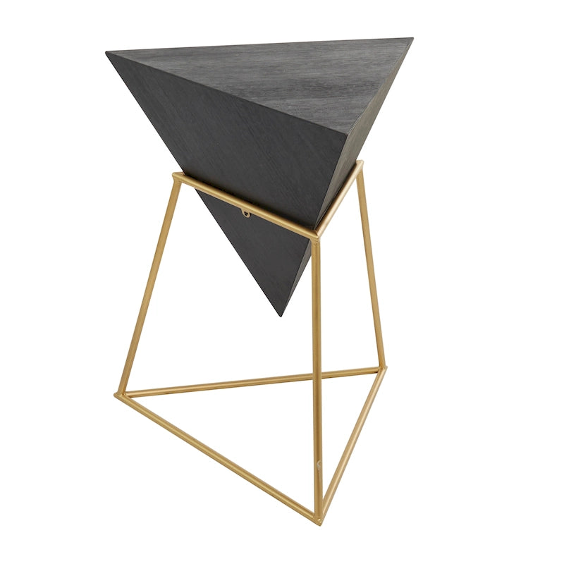 Tavolino d'appoggio in legno a piramide rovesciata geometrica con base in metallo - Nero o Bianco