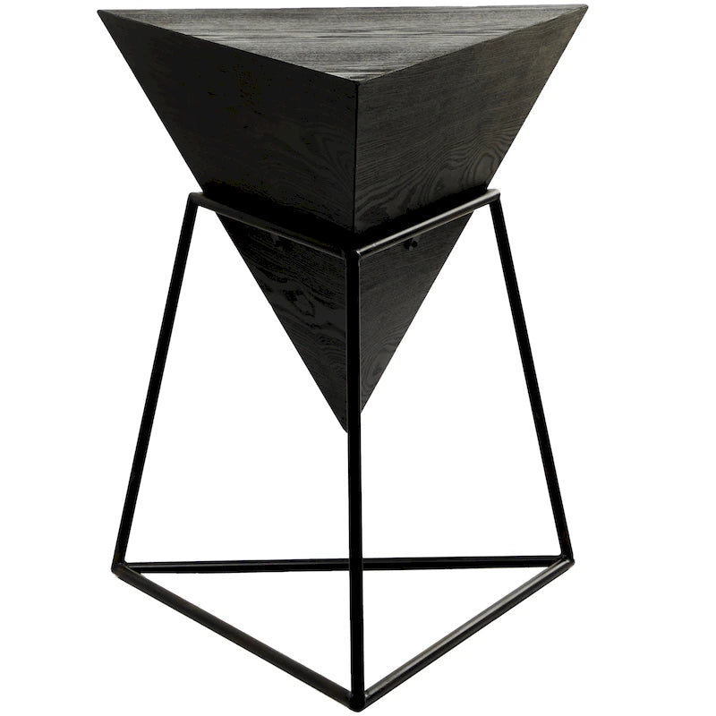 Tavolino d'appoggio in legno a piramide rovesciata geometrica con base in metallo - Nero o Bianco