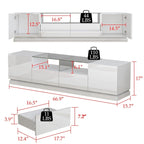 Mobile TV a LED bianco da 70 pollici, mobile TV ad alto lucido con top in vetro