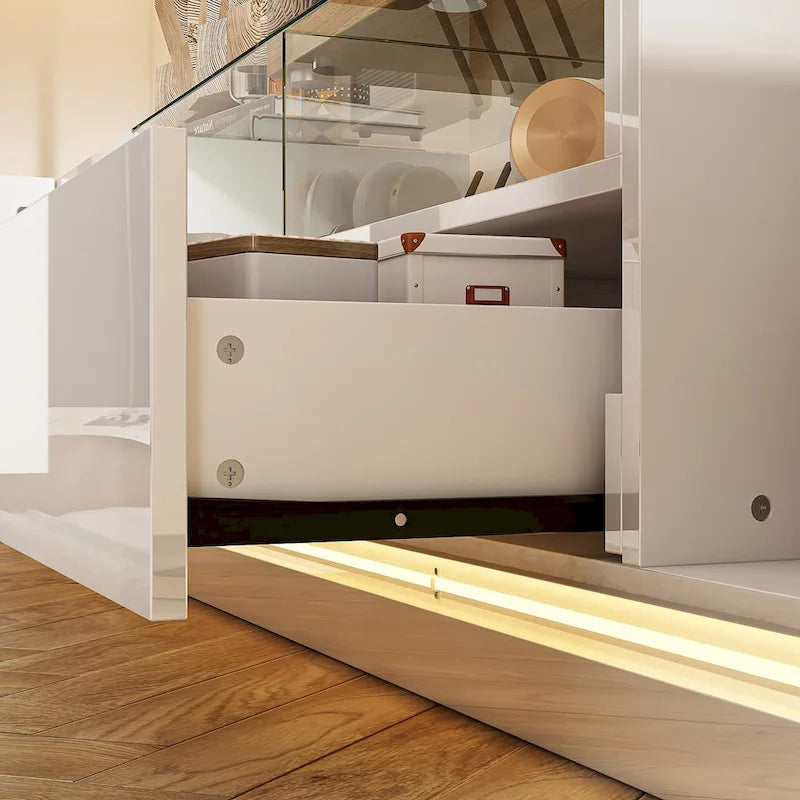 Mobile TV a LED bianco da 70 pollici, mobile TV ad alto lucido con top in vetro