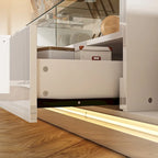 Mobile TV a LED bianco da 70 pollici, mobile TV ad alto lucido con top in vetro