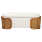 Panca contenitore in tessuto bouclé crema con rattan intrecciato