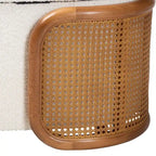Panca contenitore in tessuto bouclé crema con rattan intrecciato