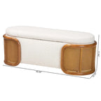 Panca contenitore in tessuto bouclé crema con rattan intrecciato