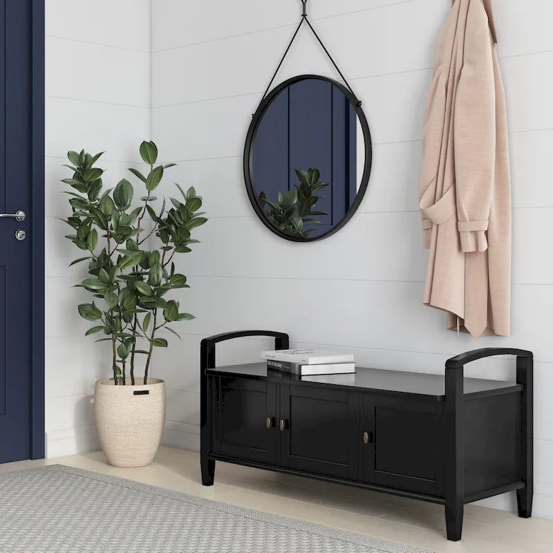 Panca contenitore per ingresso in legno massello, larga 112 cm - Larga 112 cm