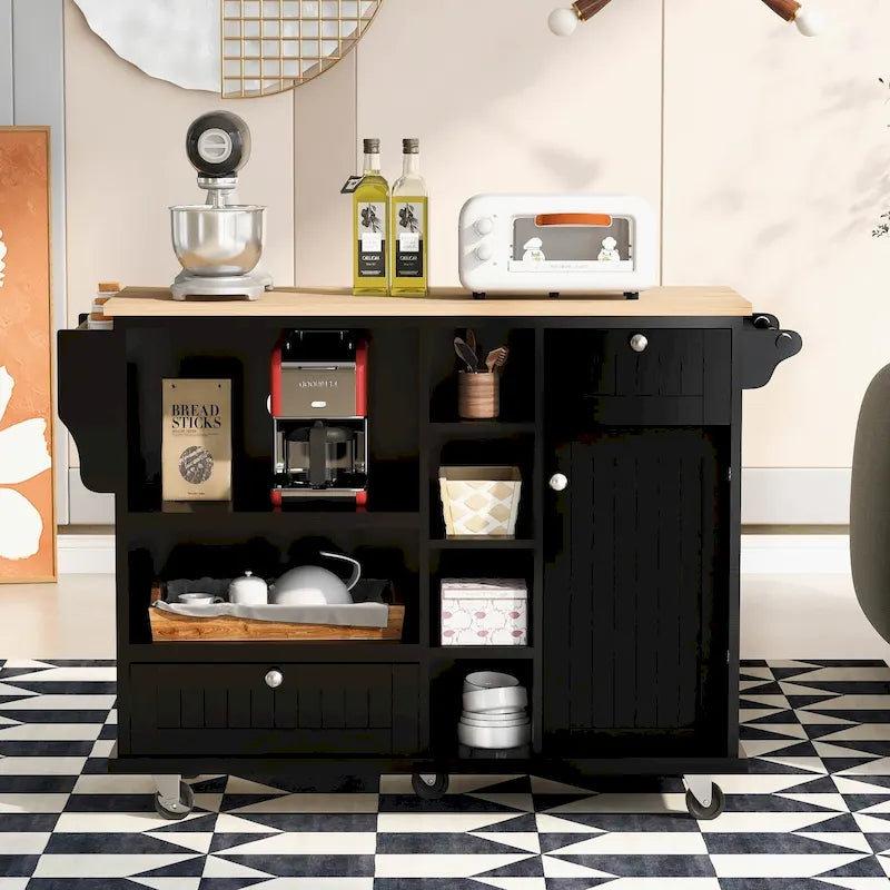 Carrello da cucina con ripiano in legno massiccio e ruote bloccabili