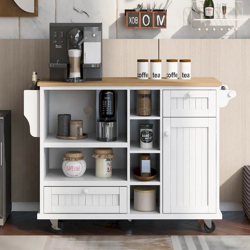 Carrello da cucina con ripiano in legno massiccio e ruote bloccabili