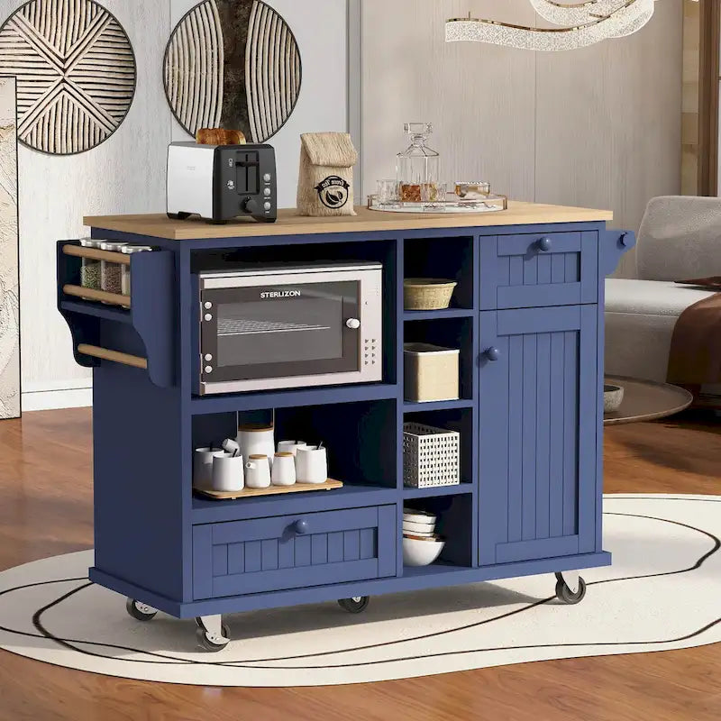Carrello da cucina con ripiano in legno massiccio e ruote bloccabili