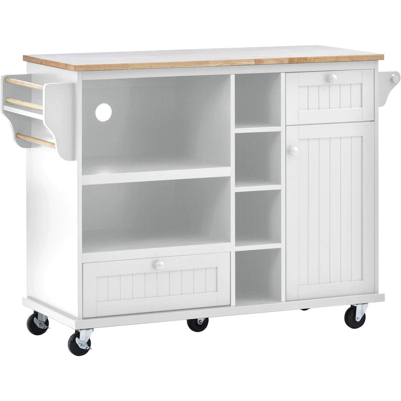 Carrello da cucina con ripiano in legno massiccio e ruote bloccabili