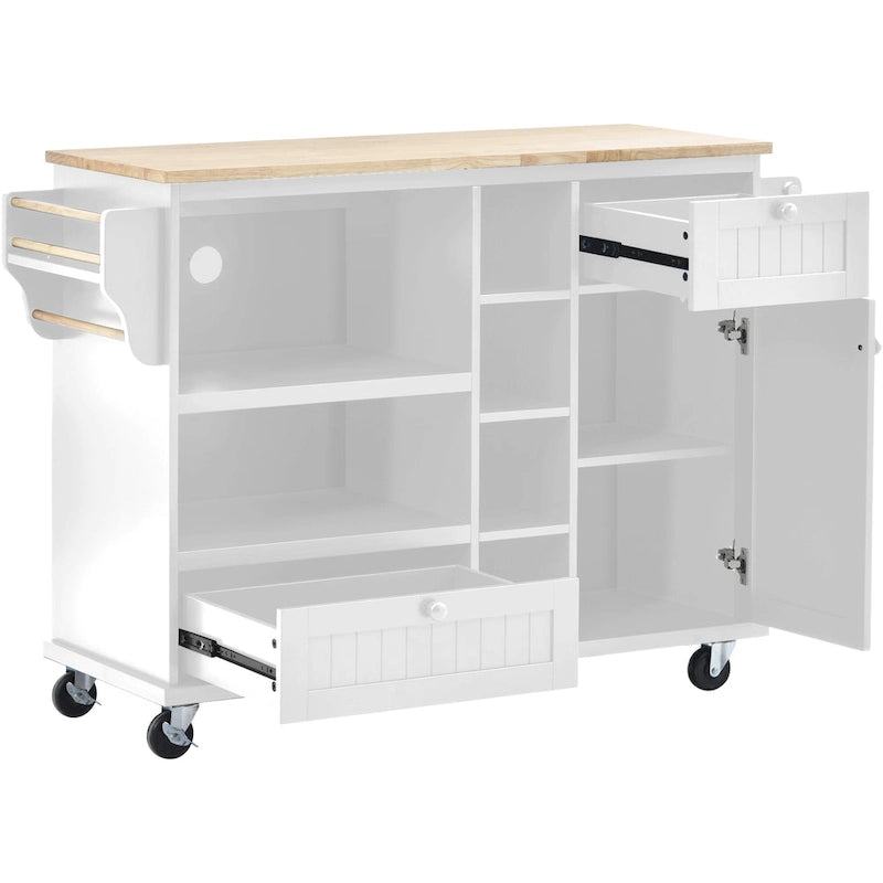 Carrello da cucina con ripiano in legno massiccio e ruote bloccabili
