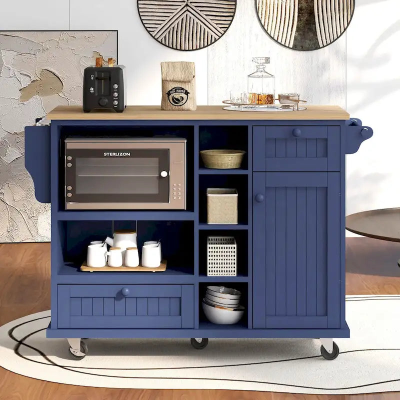 Carrello da cucina con ripiano in legno massiccio e ruote bloccabili