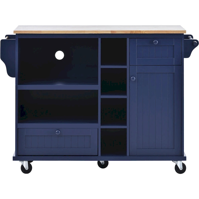 Carrello da cucina con ripiano in legno massiccio e ruote bloccabili