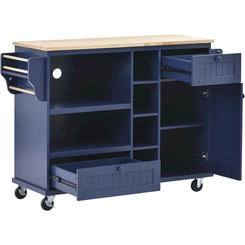 Carrello da cucina con ripiano in legno massiccio e ruote bloccabili