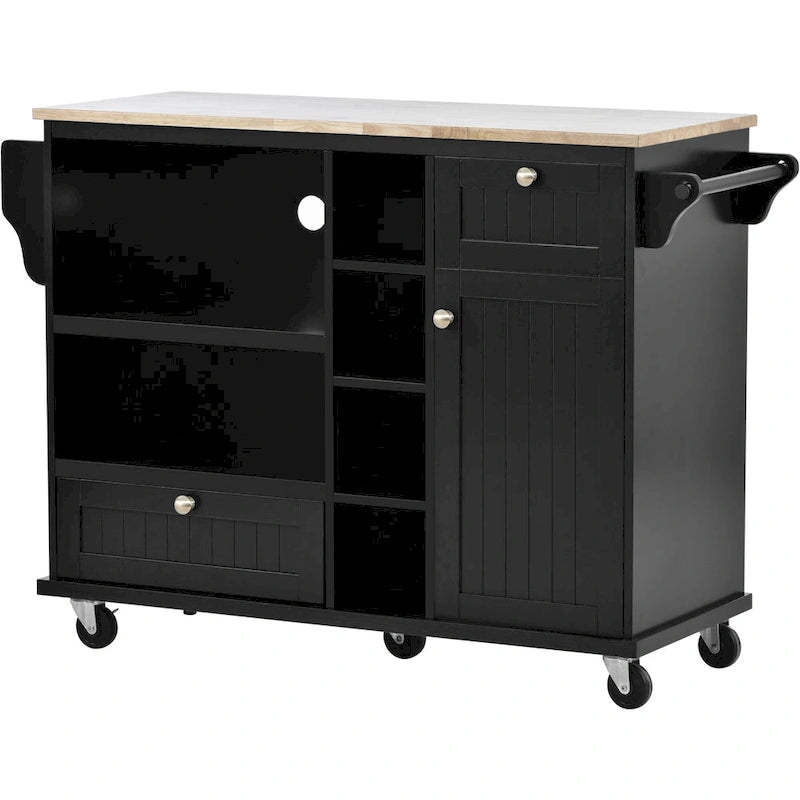 Carrello da cucina con ripiano in legno massiccio e ruote bloccabili