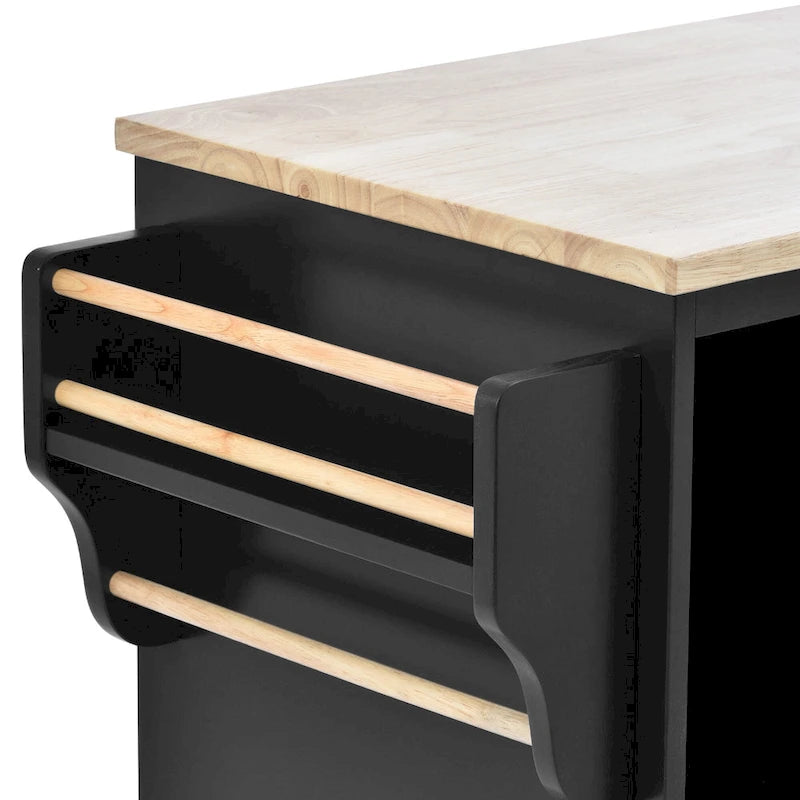 Carrello da cucina con ripiano in legno massiccio e ruote bloccabili