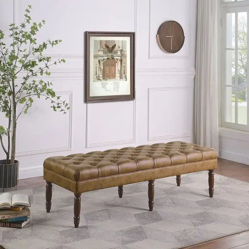 Panca Lunga Classica con Rivestimento Trapuntato - Ecopelle