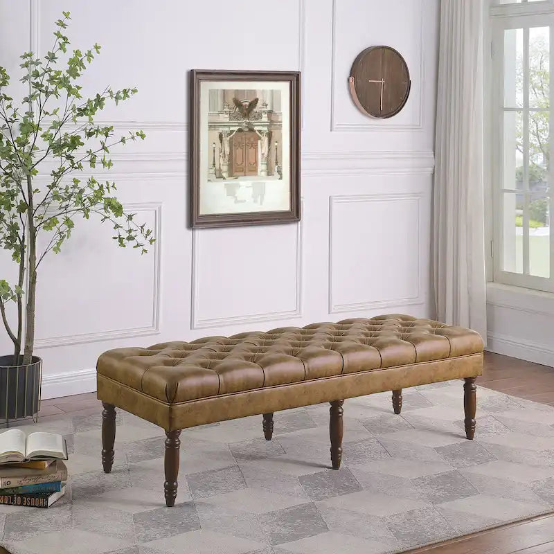 Panca Lunga Classica con Rivestimento Trapuntato - Ecopelle