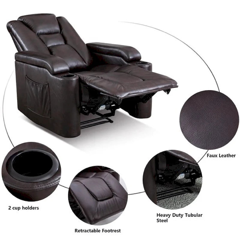 Poltrona reclinabile elettrica in pelle, per home theater, morbida