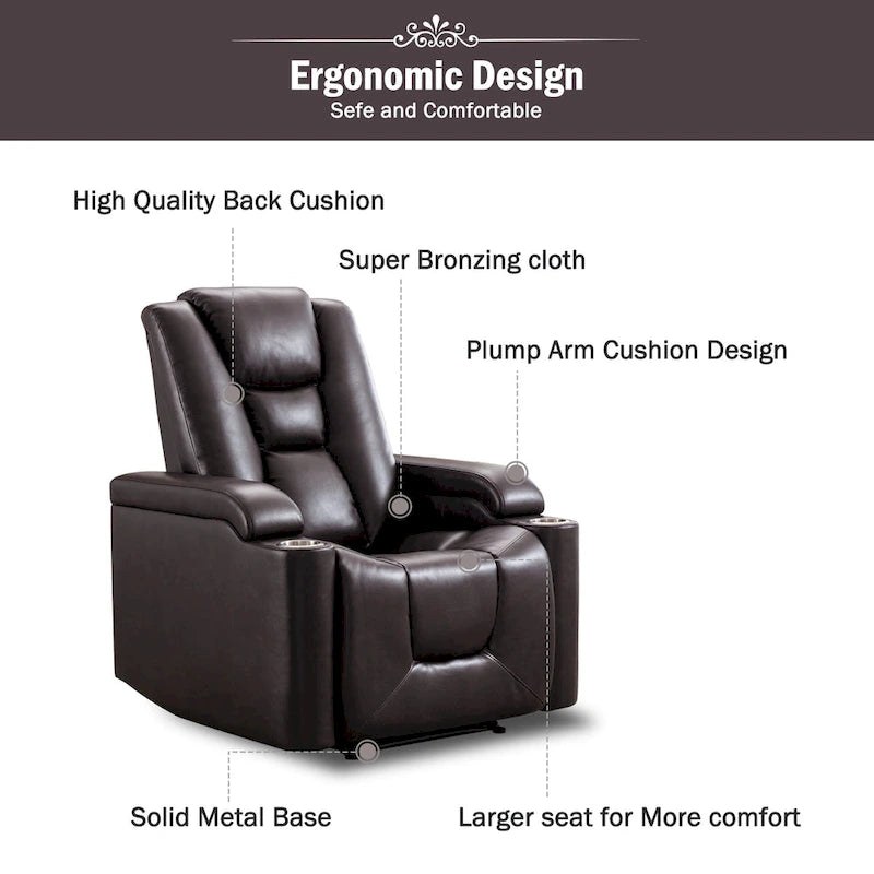 Poltrona reclinabile elettrica in pelle, per home theater, morbida