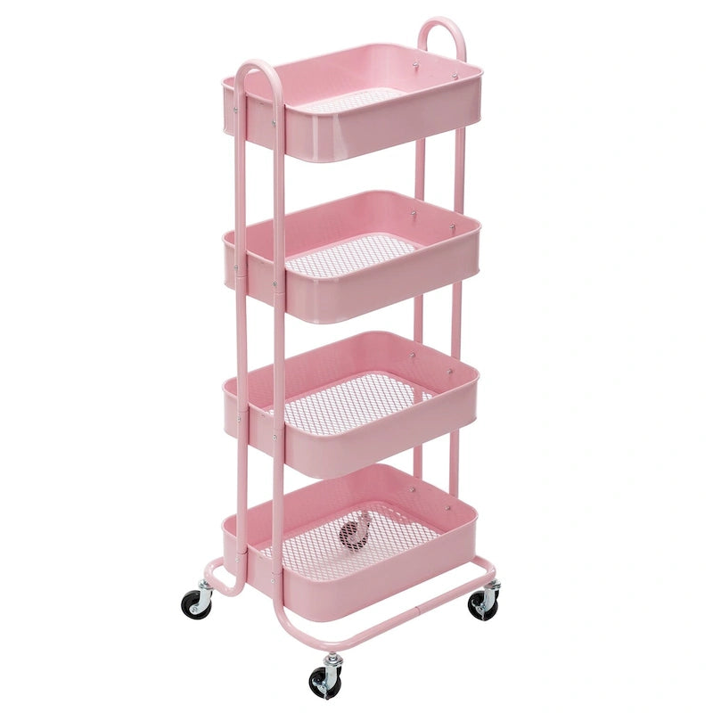 Carrello Utilità in Metallo a 4 Ripiani con Ruote, Scaffali Portaoggetti - 45x35x109 cm