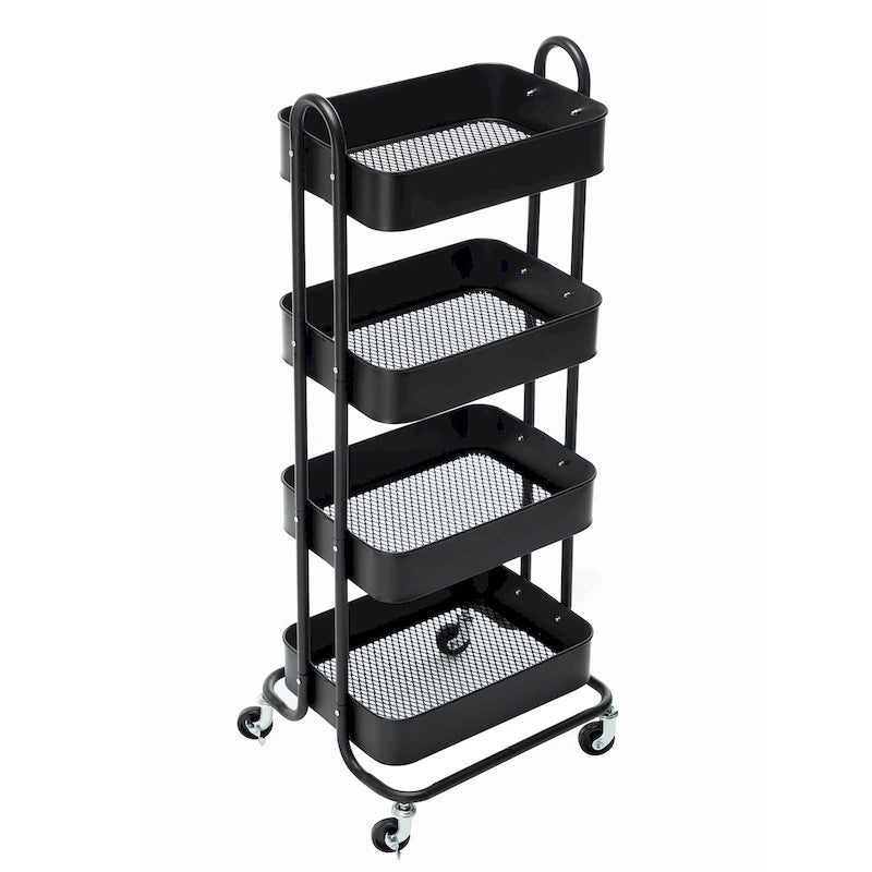 Carrello Utilità in Metallo a 4 Ripiani con Ruote, Scaffali Portaoggetti - 45x35x109 cm