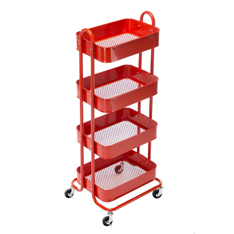 Carrello Utilità in Metallo a 4 Ripiani con Ruote, Scaffali Portaoggetti - 45x35x109 cm