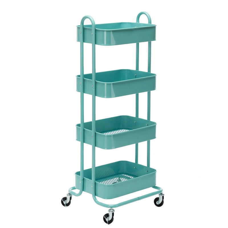 Carrello Utilità in Metallo a 4 Ripiani con Ruote, Scaffali Portaoggetti - 45x35x109 cm