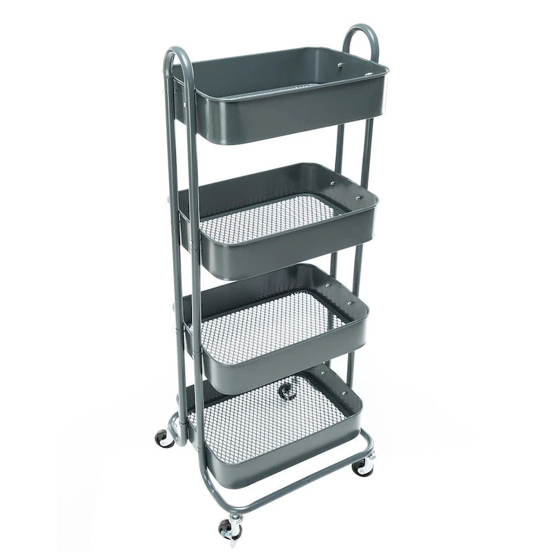 Carrello Utilità in Metallo a 4 Ripiani con Ruote, Scaffali Portaoggetti - 45x35x109 cm