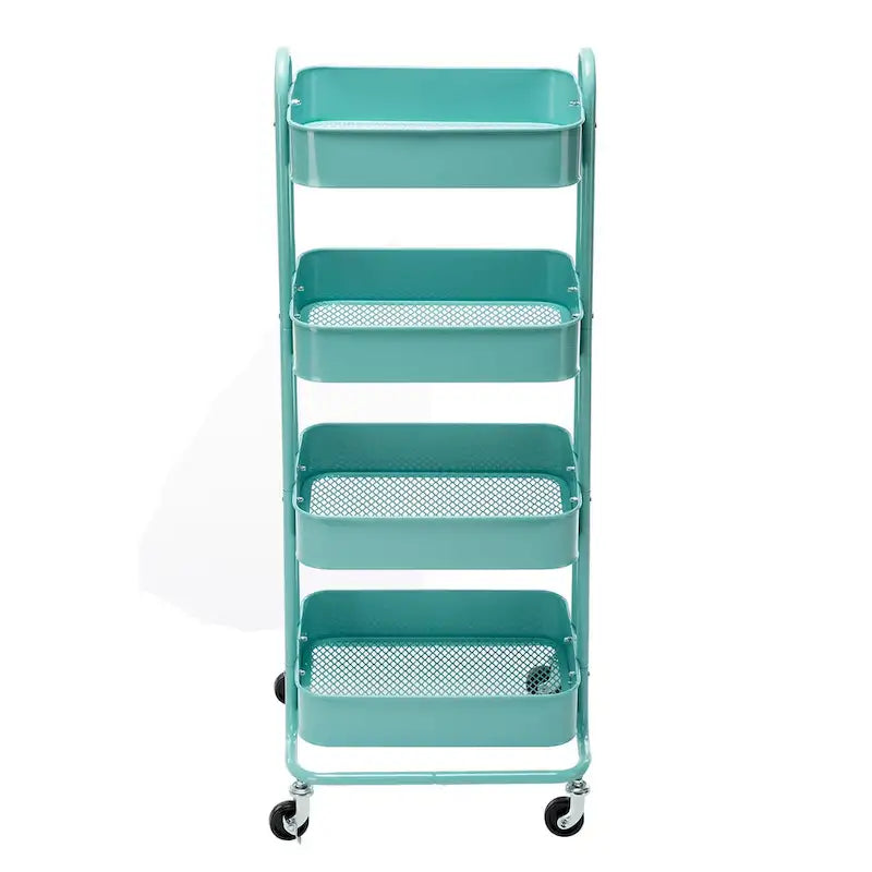 Carrello Utilità in Metallo a 4 Ripiani con Ruote, Scaffali Portaoggetti - 45x35x109 cm