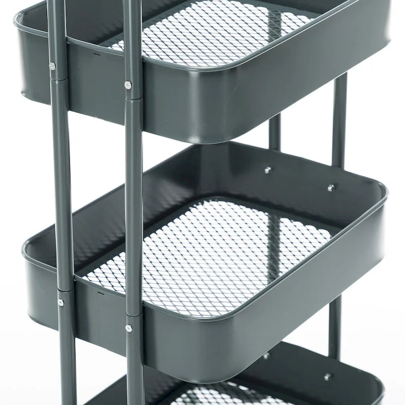 Carrello Utilità in Metallo a 4 Ripiani con Ruote, Scaffali Portaoggetti - 45x35x109 cm